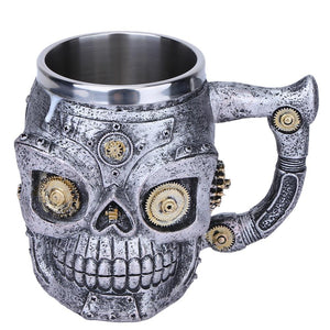 3D Skull Mugs Double Wall Stainless Steel Coffee Tea Bottle Mug Skull Mechanical Gears Drinking Cup Milk Beer Cup Kitchen Gadget