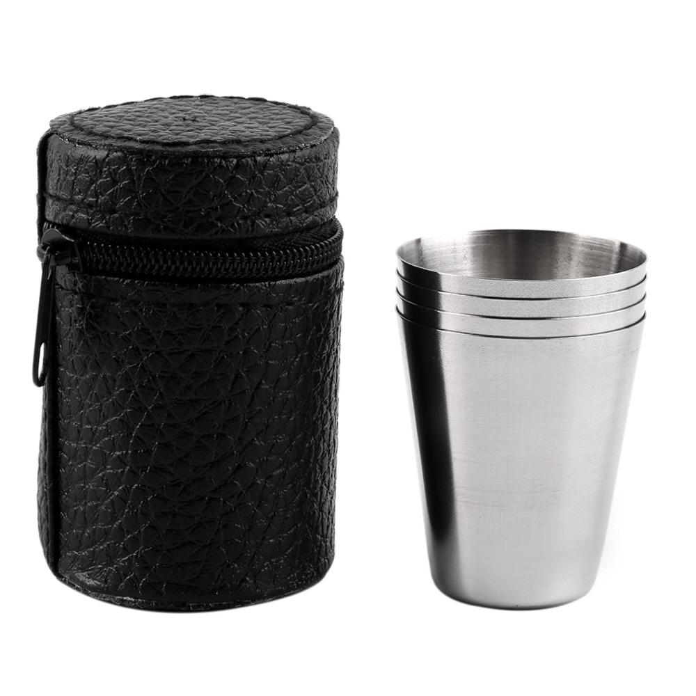 1 lot de 4 couvercles en acier inoxydable tasse de camping tasse tasse à boire café thé bière avec étui idéal pour camping vacances pique-nique 3 tailles