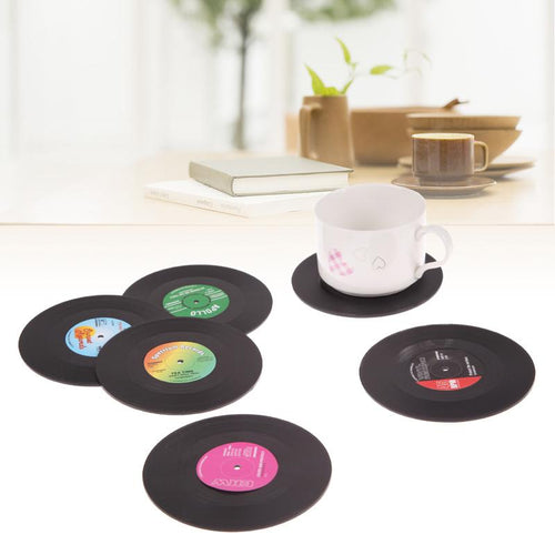 Retro Vinyl Drink Coasters - 6 pieces